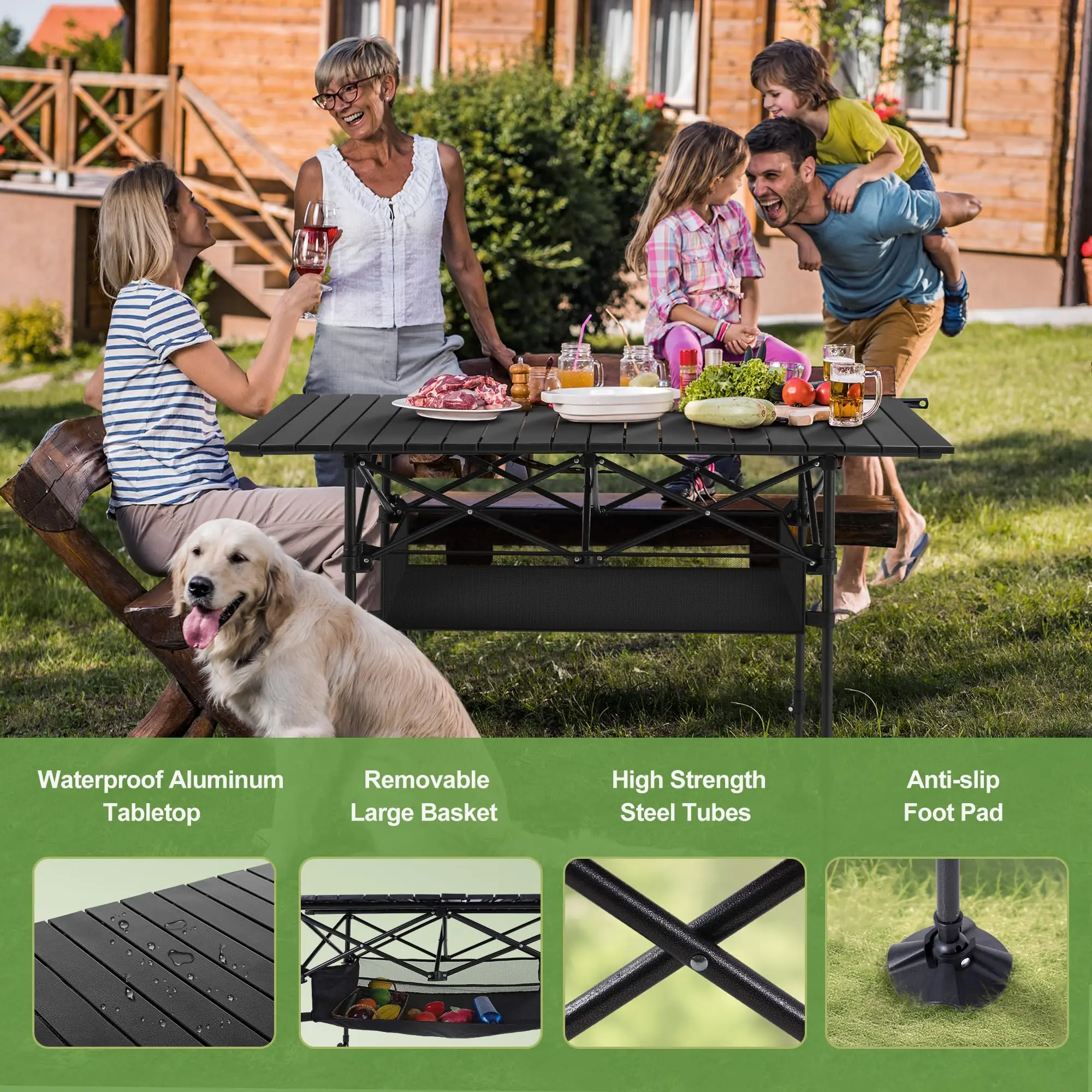 Folding Camping Table Portable Roll-up Table With Adjustable Height Large Storage Bag Carrying Bag For Outdoor&Indoor Picnic BBQ image 3