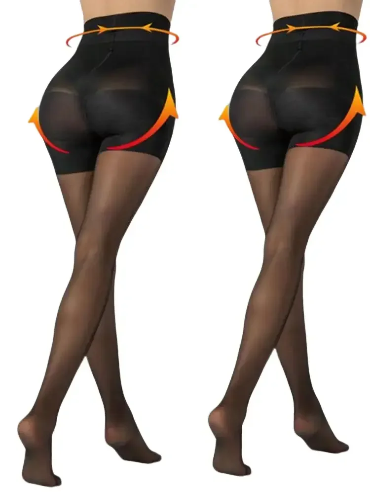 Women's 2-Pack Casual Plain Sheer Tights in Soft Polyamide Blend, High-Waist with Tummy Control, Run-Resistant, Basic, Shiny Sheer Tights