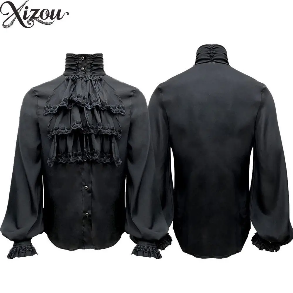 

Steampunk Shirt Vintage Prince Pirate Medieval Renaissance Blouse Black Tops Victorian Cosplay Costumes Gothic Shirts Vampire