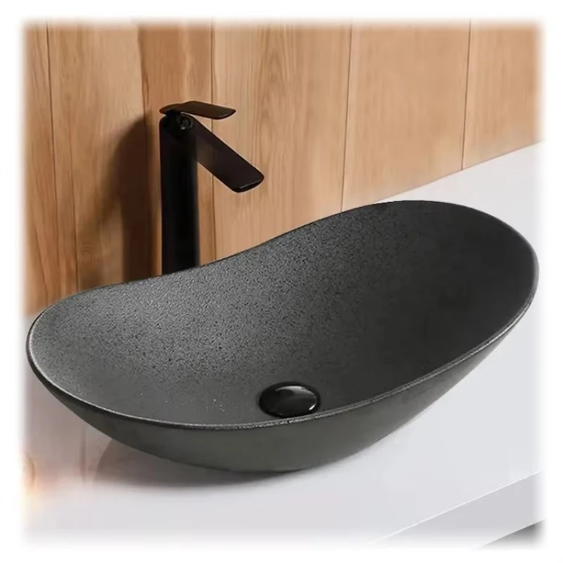 

Ceramic Sanitary Ware Color Ceramic Art Washbasin Bathroom Oval Matte Black Ceramic