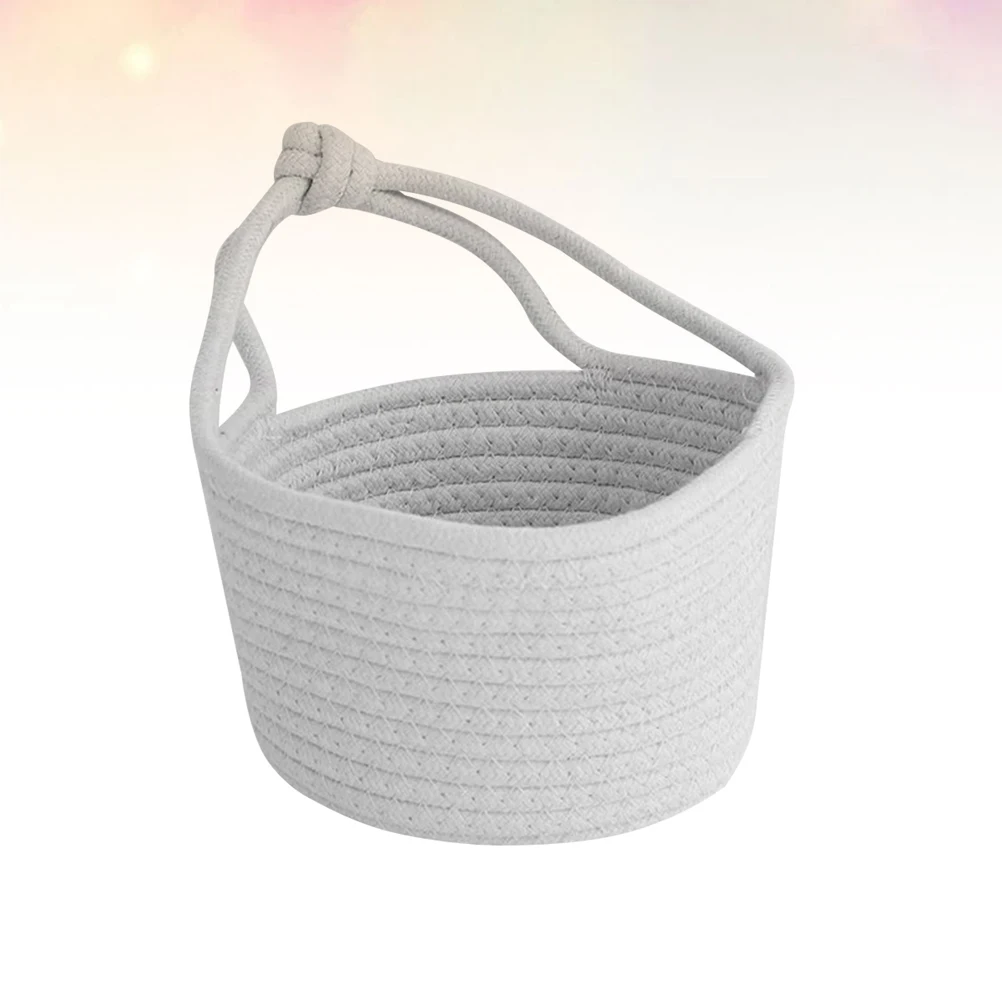 

Cotton Rope Storage Basket Grey Woven Round Container For Clothes Organization, Hanging Basket Sundries Organizer