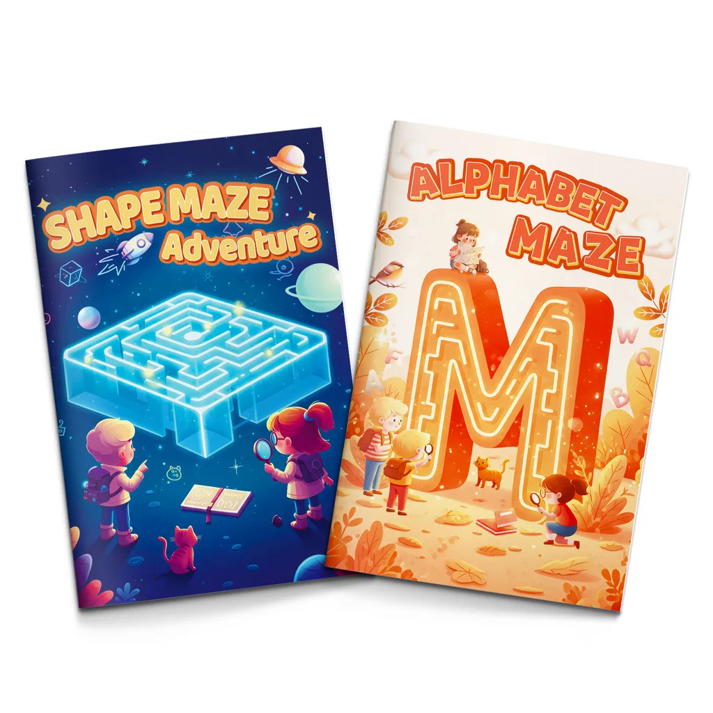 Early Education Maze – Series 12, 2-Book Set: Alphabet Maze Quest + Shape Maze Adventure| Preschool| Letter & Shape Recognition