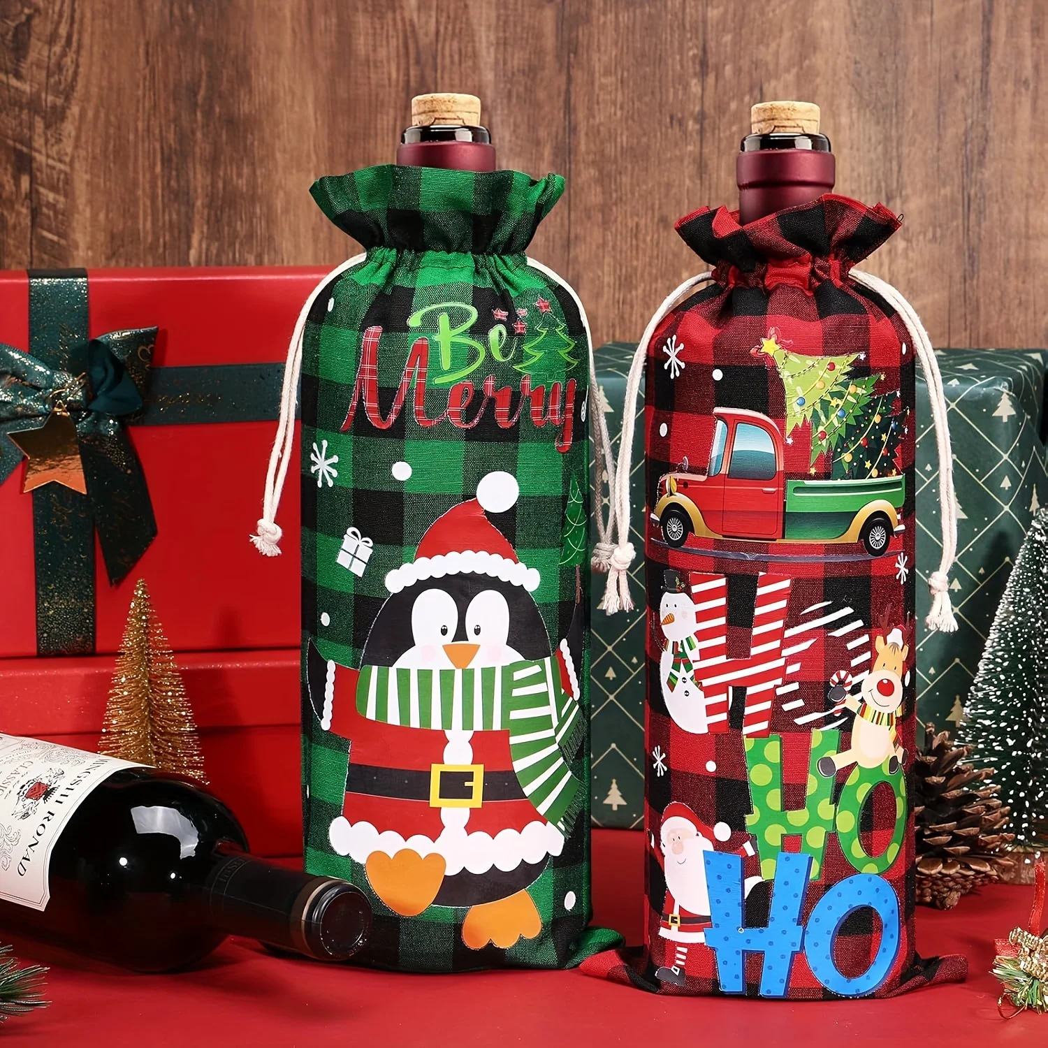

VIKAMA 12 шт., рождественские украшения, мешок для вина, рождественский подарочный мешок, держащий мешок для вина, прочный устойчивый рождественский подарок, мешок для вина