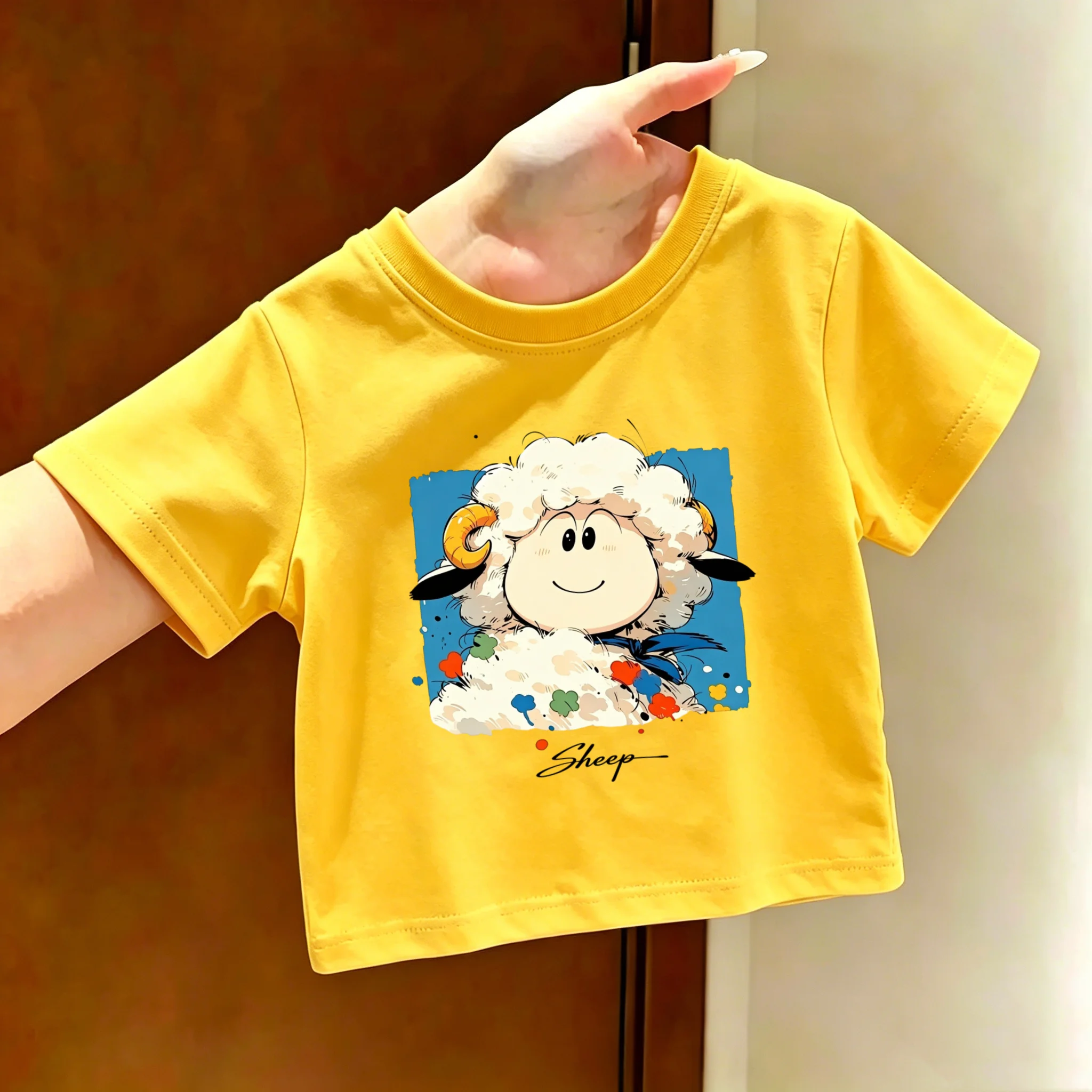 Super Good-looking Cartoon Cute Little Lamb Summer T-shirt, Children's Loose Baby Top, Fashionable Parent-child Style