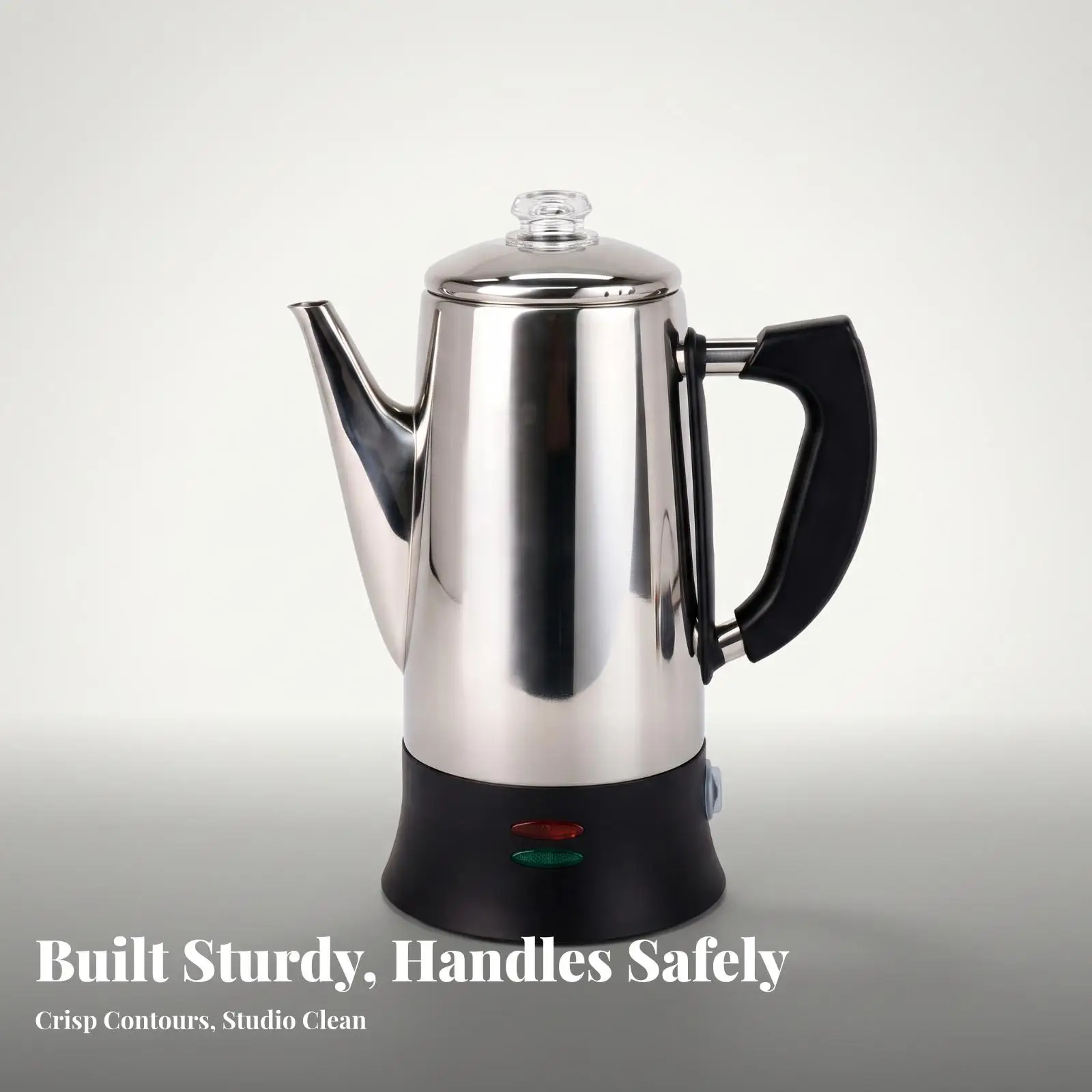 Electric Coffee Percolator 304 Stainless Steel Coffee Maker with Long Spout for Drip Coffee Brewing Kitchen Countertop