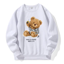 Please Repair Me To100% E-Power Teddy Bear Men Hoodies Crew Neck Basic Hoody Loose Oversize Hoodie Casual All Match Sweatshirt