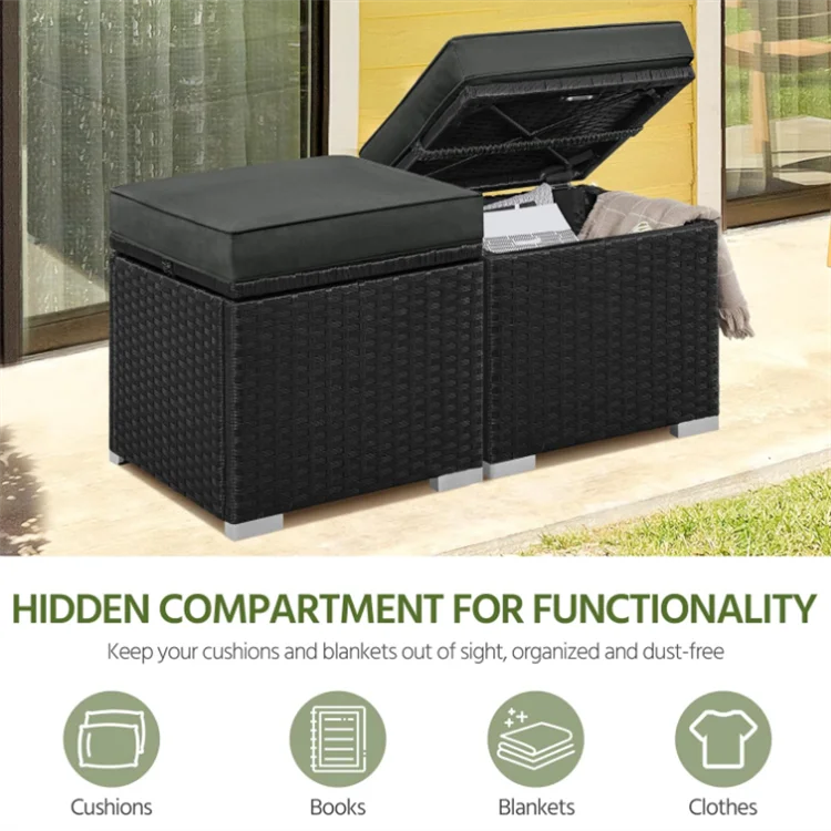 Outdoor Storage Ottoman Bench Wicker Patio Storage Box Weather Resistant Storage Chest For Garden