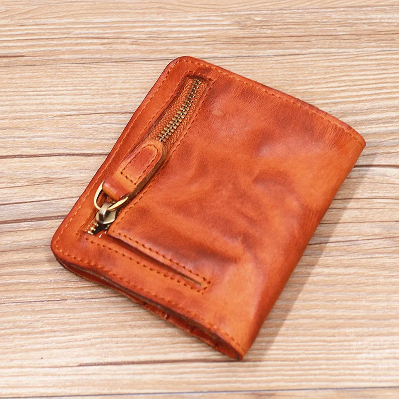 100% กระเป๋าใส่เงินหนังแท้สำหรับผู้หญิงผู้ชายวินเทจ cowhide SHORT Bifold ขนาดเล็ก Slim กระเป๋าสตางค์ใส่นามบัตรสตรีมีซิปกระเป๋าเหรียญ