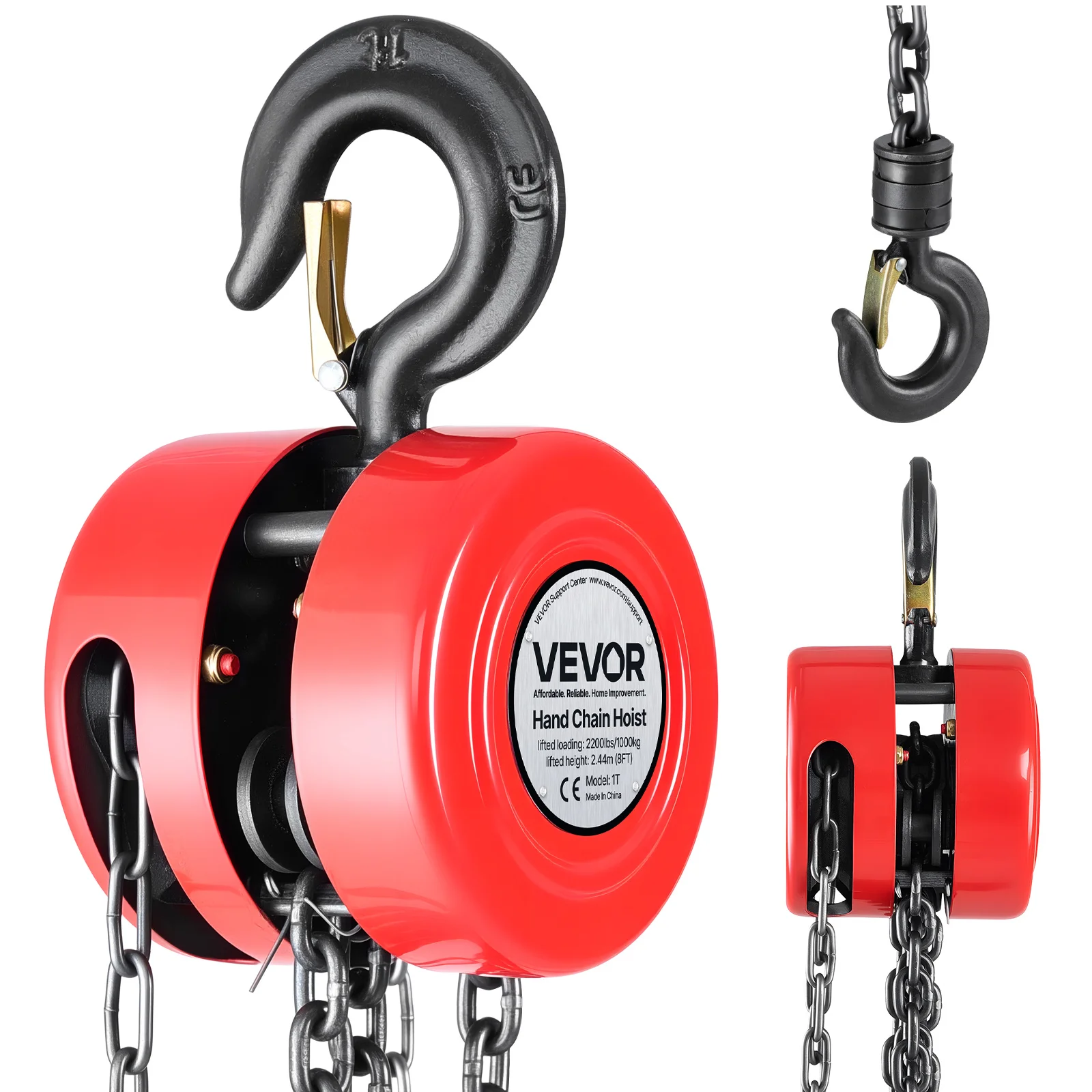 

VEVOR Hand Chain Hoist 2200 lbs/ 4400 lbs Capacity 8 ft/ 10 ft/ 20 ft Manual Chain Block with G70 Chain