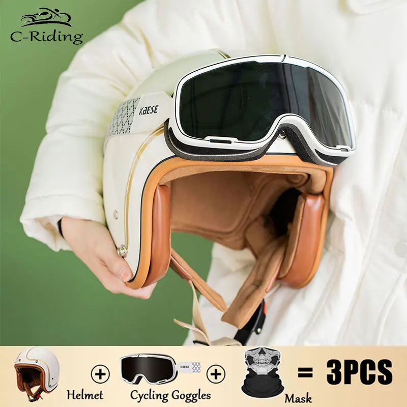 

DOT Approved Open Face Motorcycle Helmet Men Women Jet Helmet Retro 3/4 Half Face Helmet Moto Pilot Riding Four Seasons