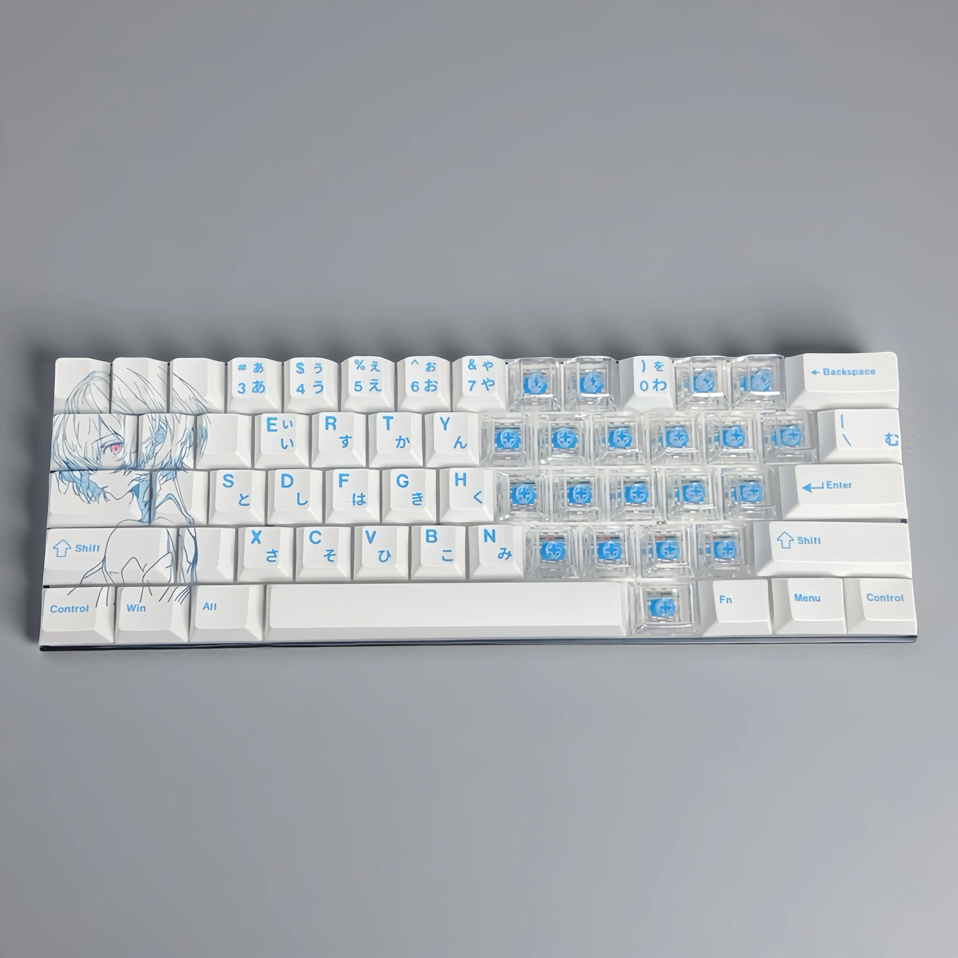 White Blue Anime Theme Keycaps Set Cherry Profile PBT PC Custom Original Handmade Keycaps for Mechanical Keyboard Accessories
