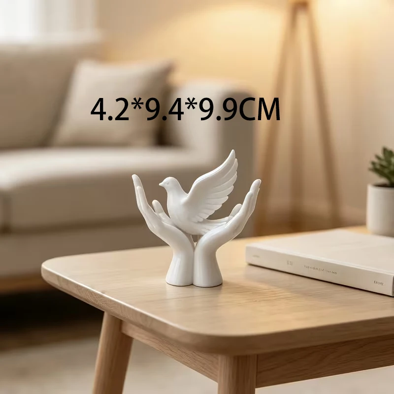 Novelty 3D Print White Palm Holding Peace Bird Statue Hope Theme Tabletop Ornament Living Room Bedroom Decor Unique Decorative