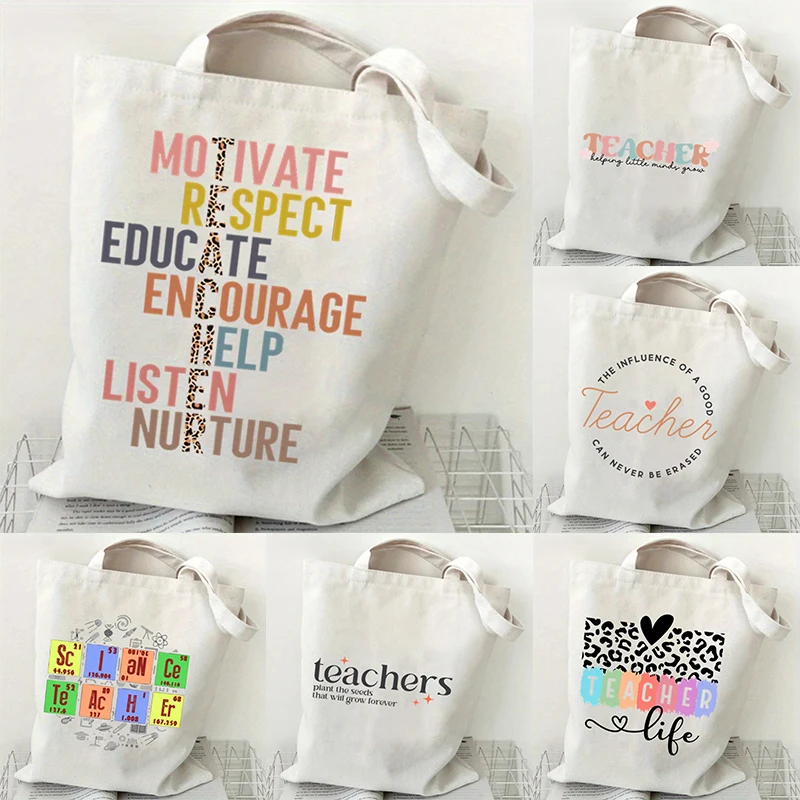 

Teacher Life Canvas Tote Bag Vintage Hip HopShoulder Bag with TEACH LOVE INSPIRE Print, Versatile & Amusing Handbag for Teachers