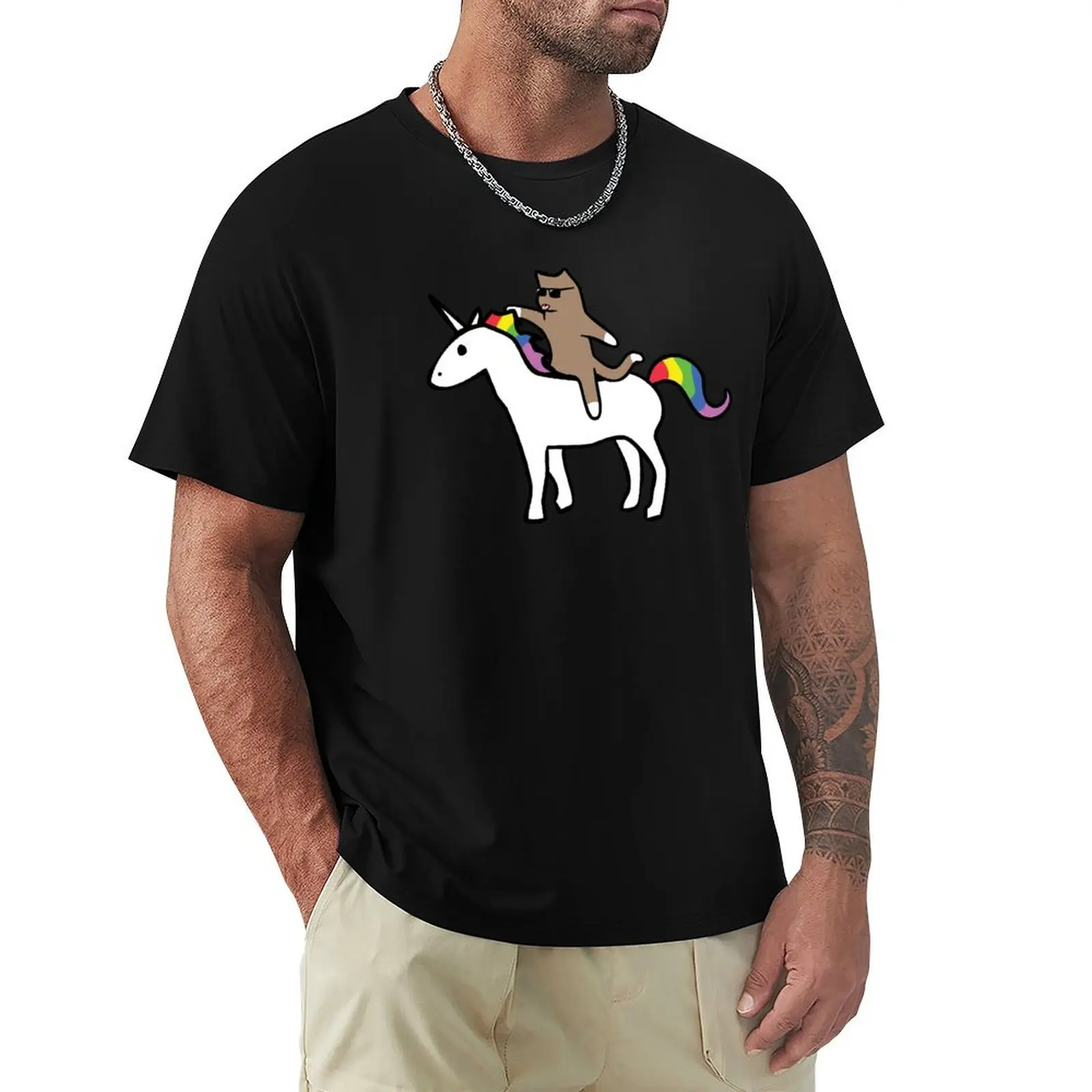 

Cat Riding Unicorn T-Shirt oversizeds Short sleeve tee plain black t shirts for men
