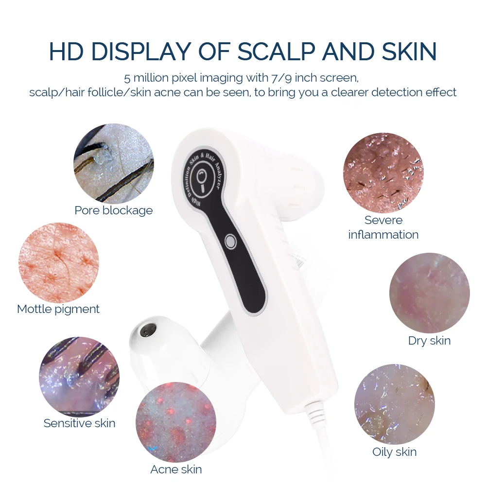 500PX Face Skin Follicle Detector 7/9Inches HD Screen Facial Skin Analyzer Scalp Hair Follicle Detection 200X Magnifier Machine