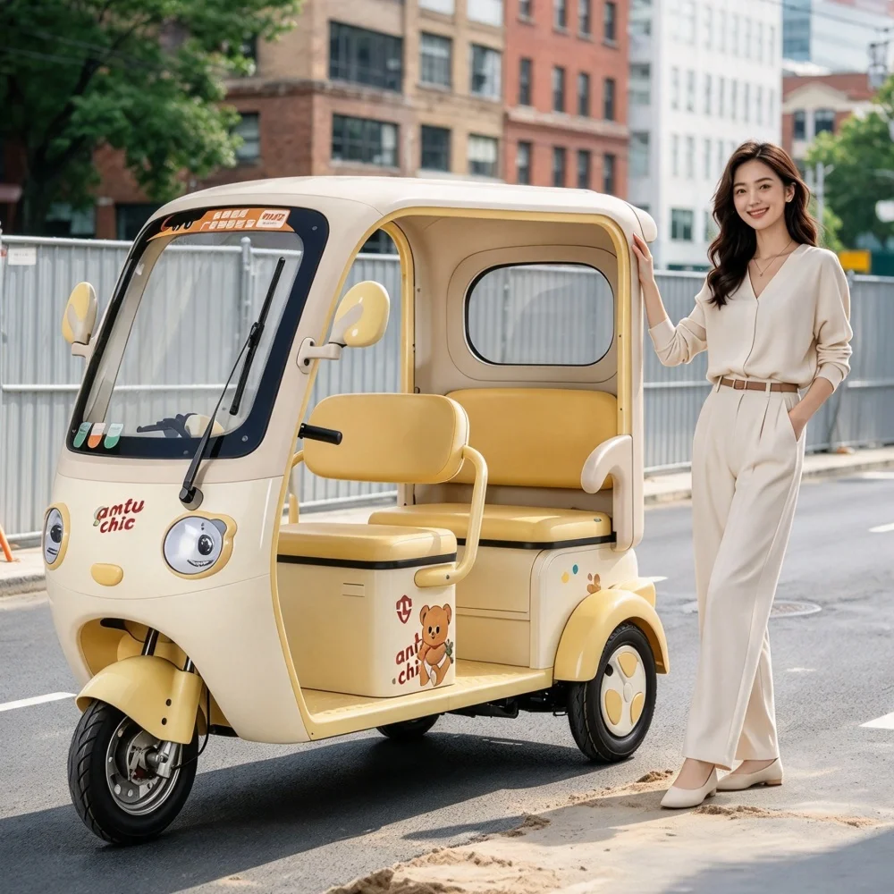 Removable seat three wheel electric tricycle, flexible space layout, switch passenger and cargo freely