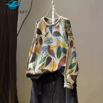 Maglione pullover a maniche lunghe moda coreana da donna con stampa vintage autunno inverno Top in maglieria allentata casual morbida di buona qualità femminile