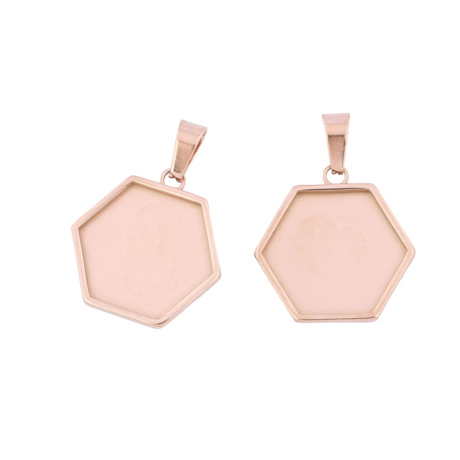 5pcs Stainless Steel Black Rose Gold 18mm Hexagon Cabochon Setting Trays Diy Pendant Base Blanks For Necklace Making