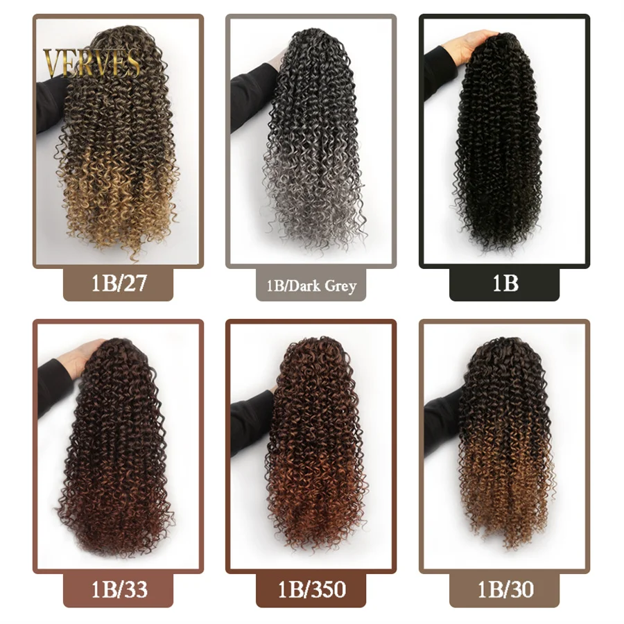 VERVES Synthetic Drawstring Puff Ponytail Afro Curly 16 Inch Hair Extension Clip In Pontail African Ombre Long Hair