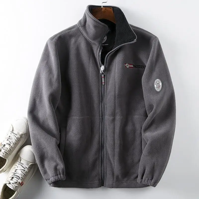 Winter Men's Clothing Fleece Jacket Pocket Solid Color Casual Polar Fleece Jacket Cold-Proof Thickened Male Warm Clothes Outwear