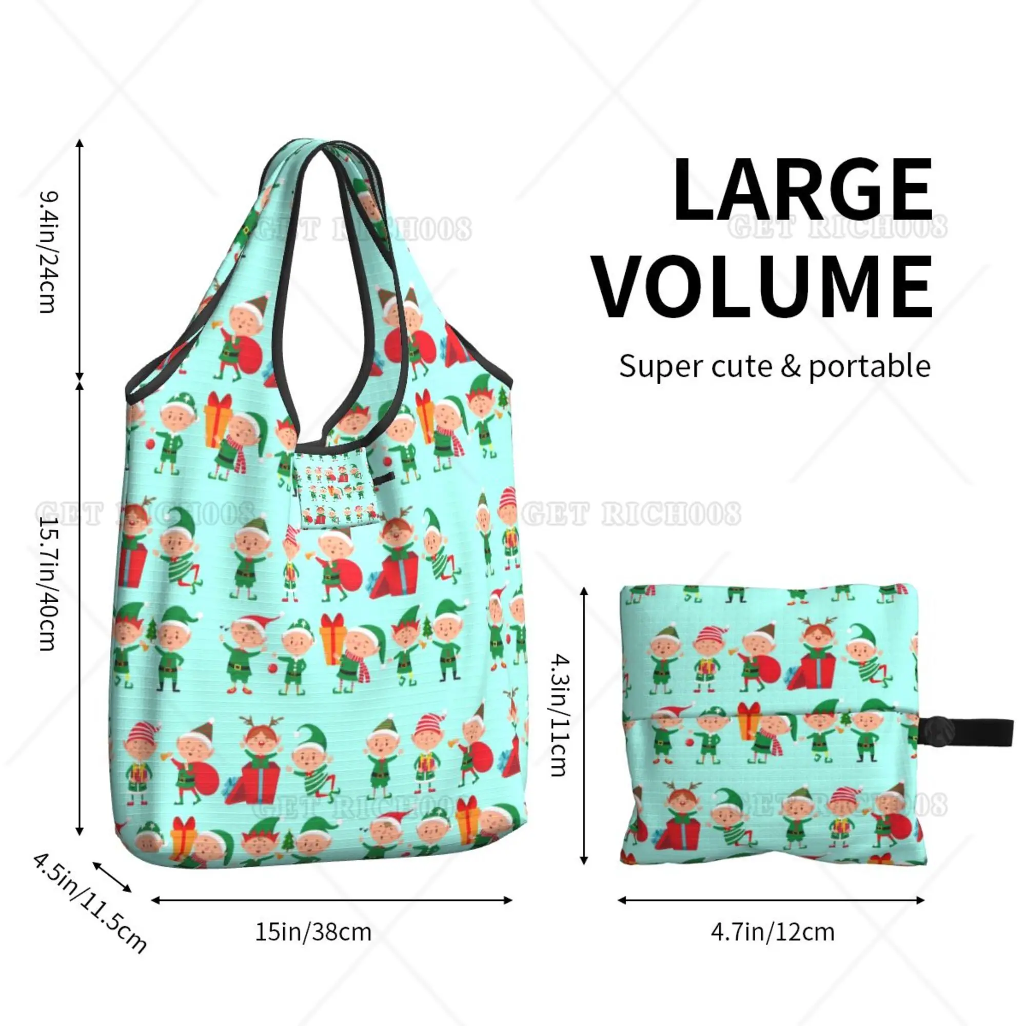 Cartoon Elf of Christmas Shopping Bag pieghevole Tote Bag borse della spesa borsa riutilizzabile per le donne Cute Tote Bag One Size Shopper