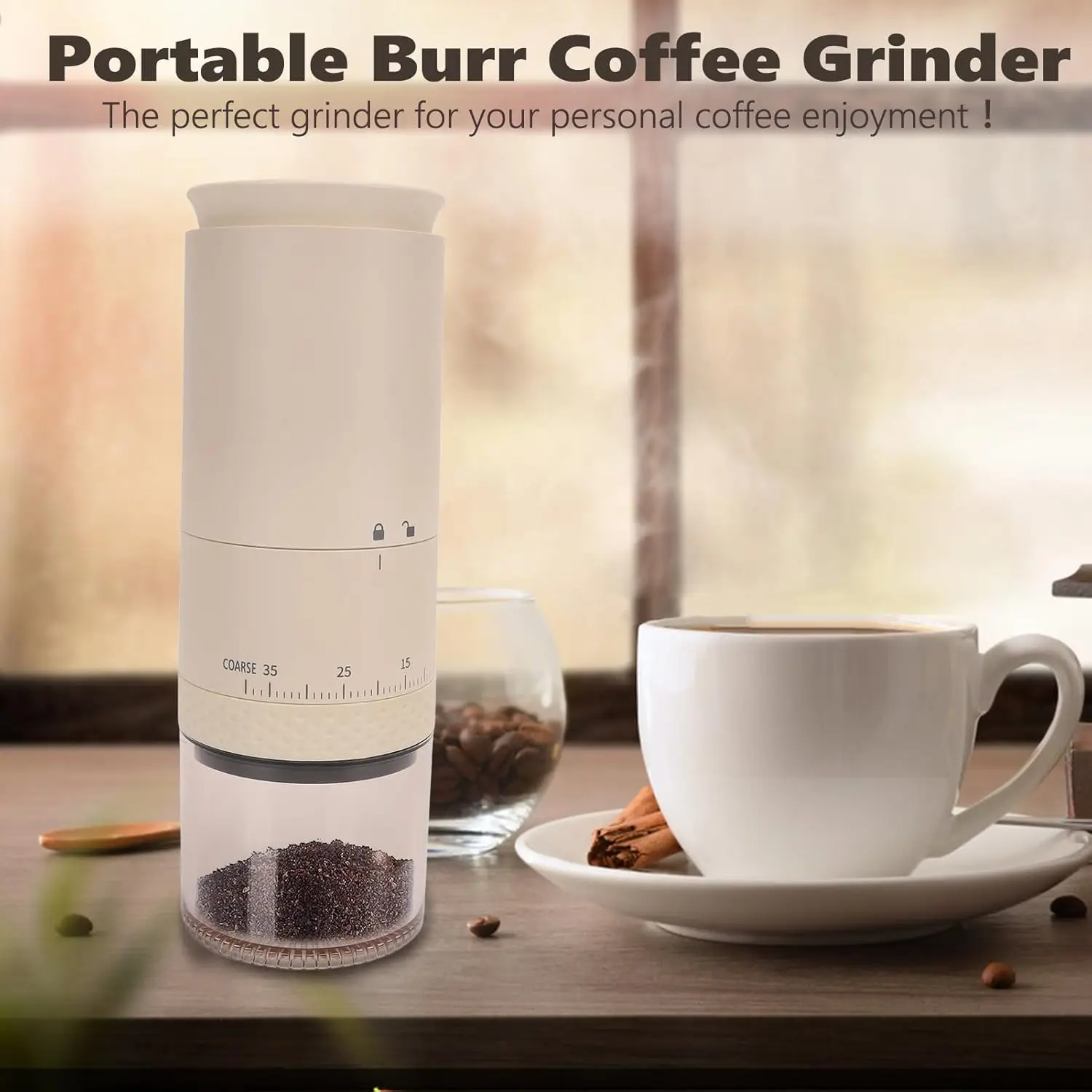 

Портативная кофемолка с жерновами, маленькая электрическая кофемолка для кофе в зернах с 38 регулируемым ЖК-экраном, мини-кофемолка с USB