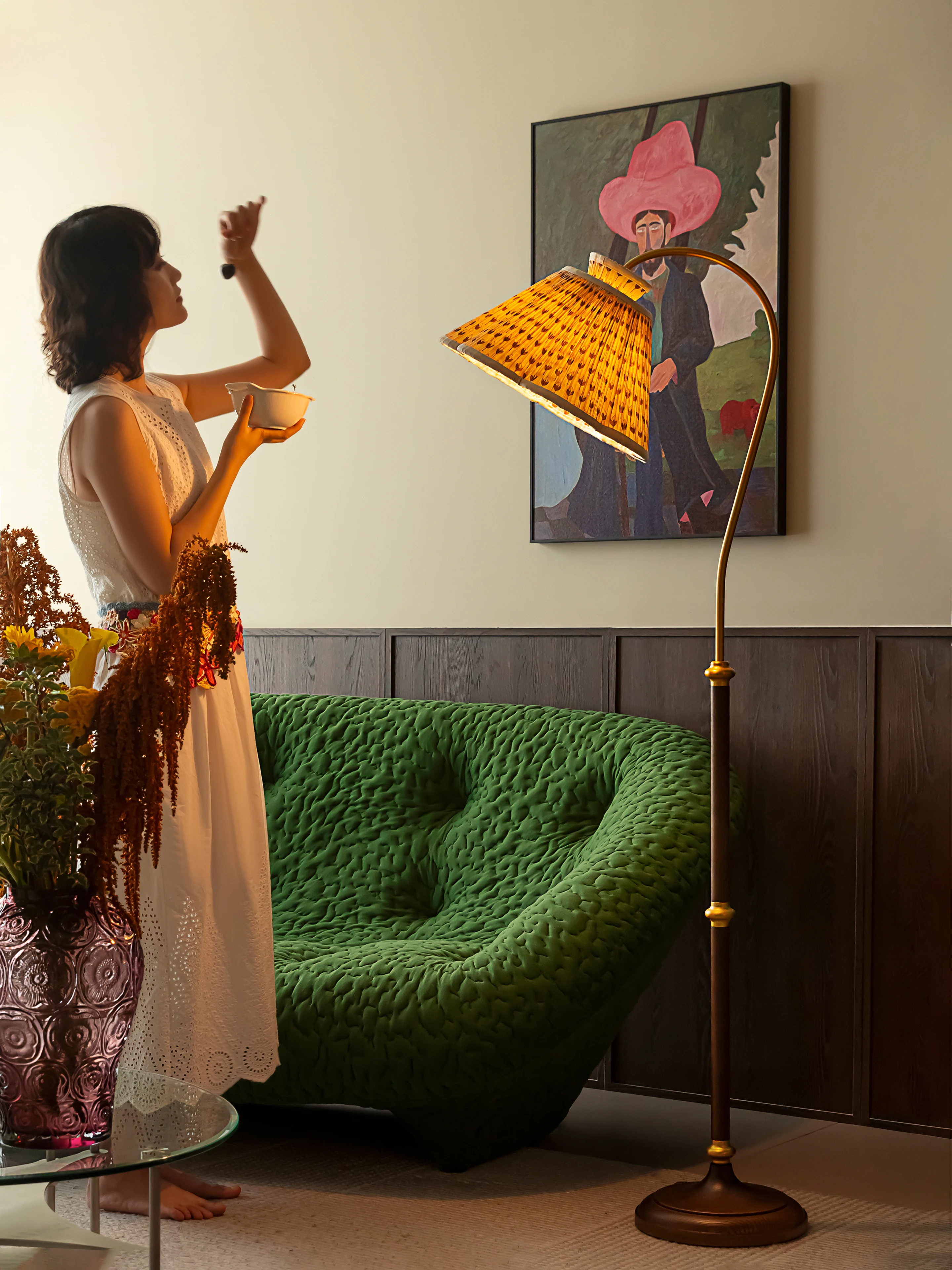 French retro floor fishing lamp Living room sofa next to the bedroom study American medieval atmosphere table lamp