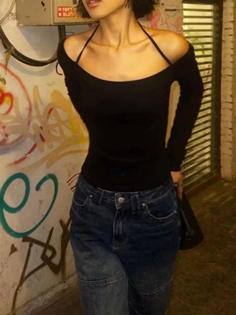 Sommer Neue Pendler Modische Vielseitige Vorne und Hinten Kann Ein Schulter Gurt Top T-shirt Tragen