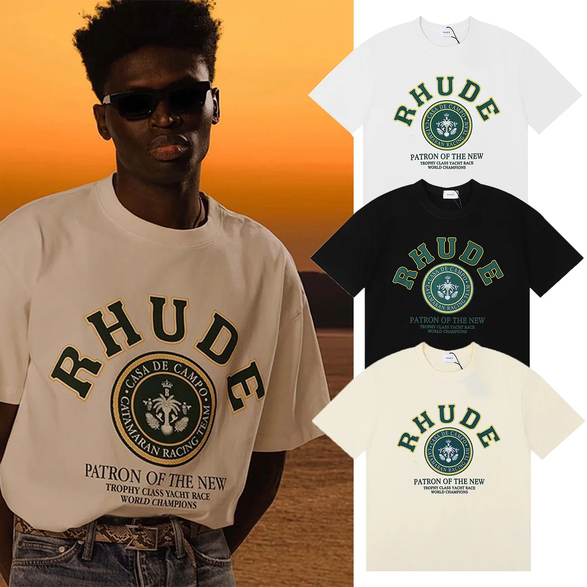 Retro Logo Castle Print Loose Fit round Neck Pure Cotton T-Shirt American Trendy Brand Street Style High Street Summer T-Shirt