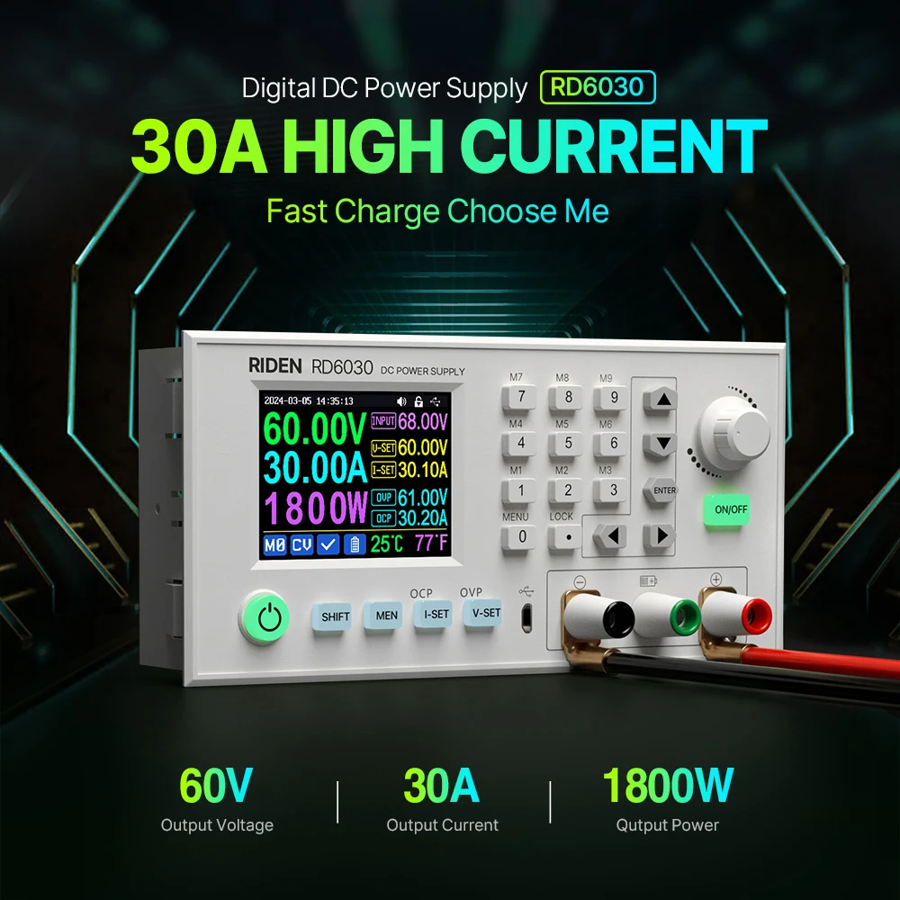RD6030W Digital DC Power Supply Module 30A High Current Voltage Regulator Buck Adjustable Converter Battery Charge Power Protect