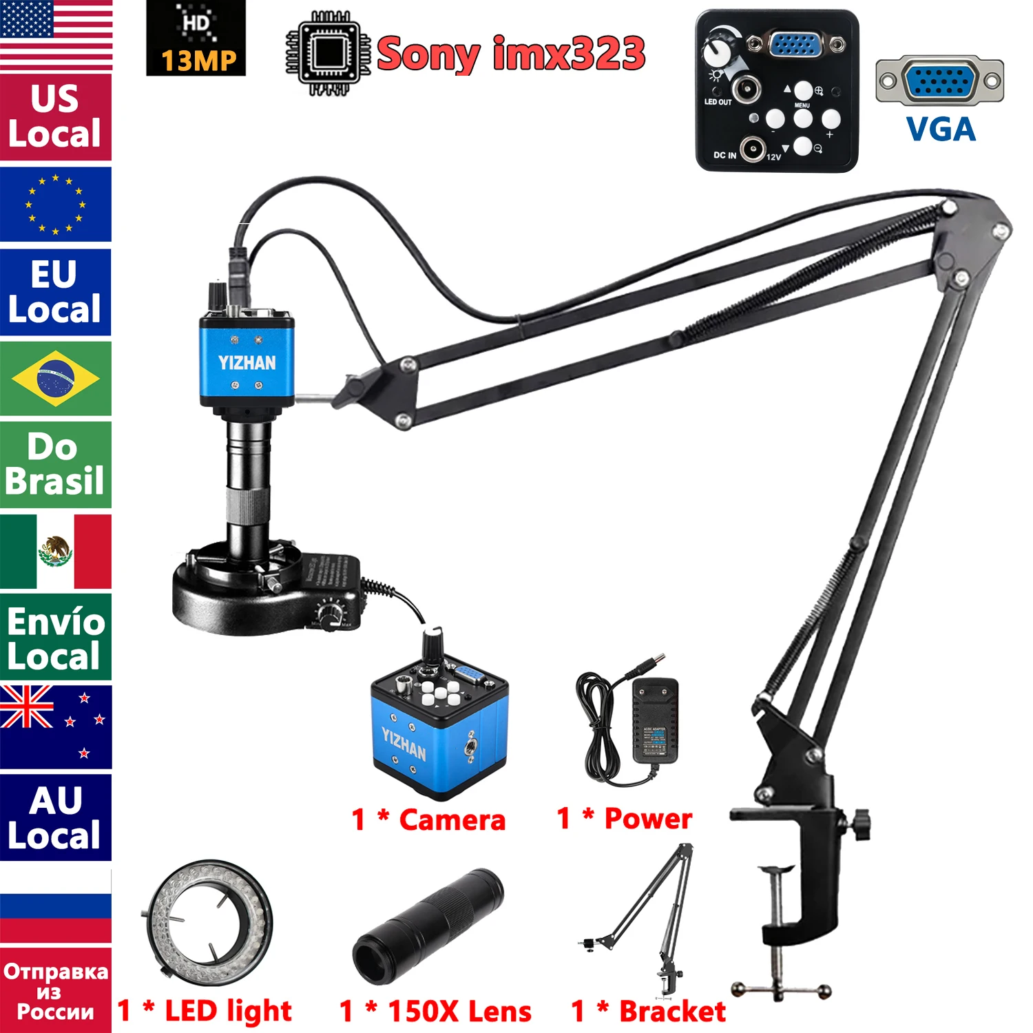 4K 48MP industriële microscoop met verbeterde standaard, 150X digitale videomicroscoop met USB-C HDMI-poort voor PCB-soldeerreparatie, Verzending vanuit Europa, snelle levering.