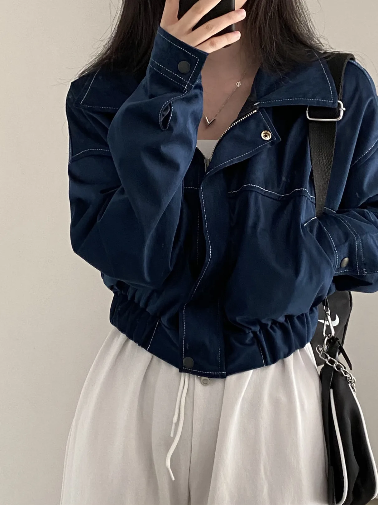 Chic Vintage Collar Drawstring Short Loose Women's Cardigan Korean Style Regular Fit Spring Autumn Winter Outerwear