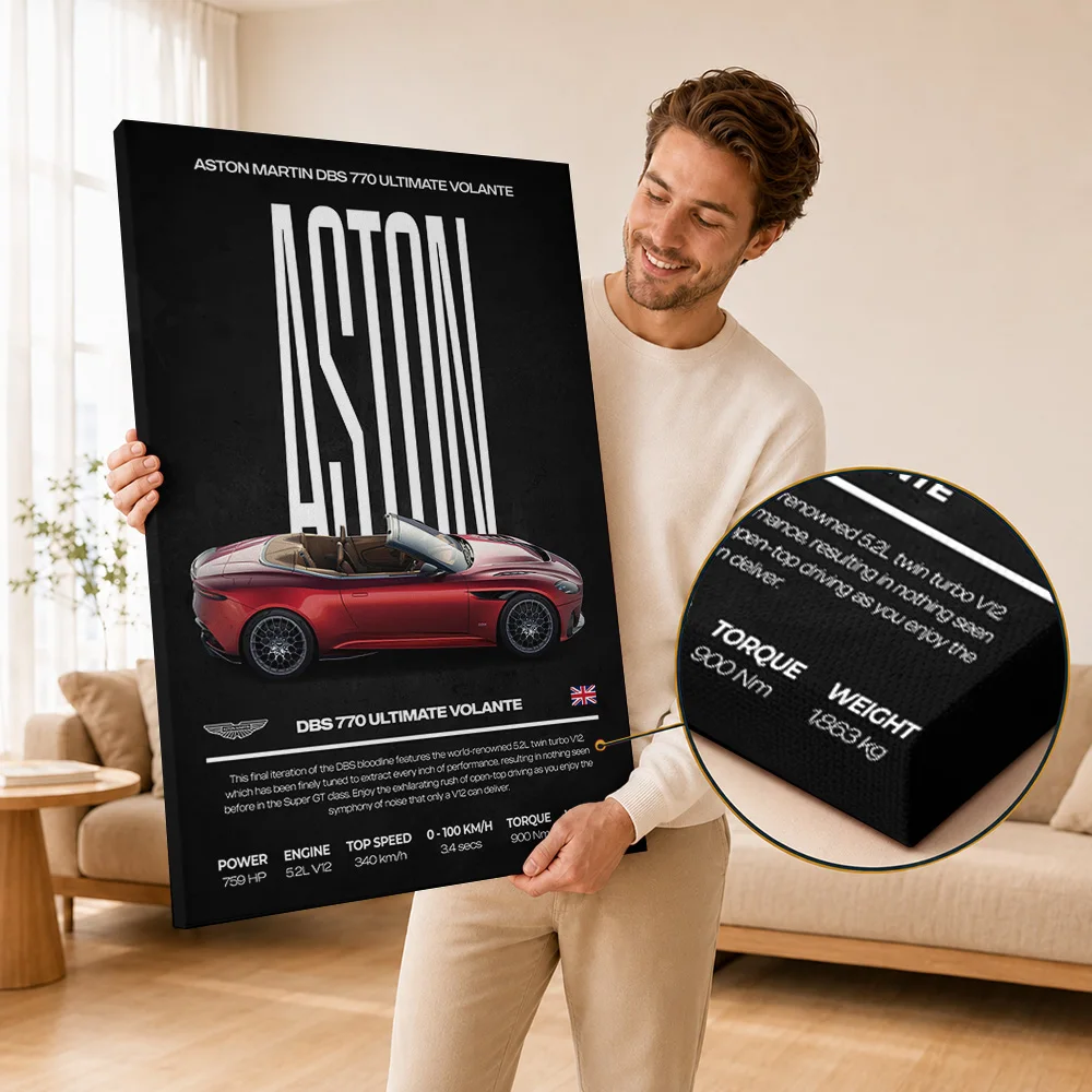 Aston Martin Canvas Poster Customized Photo Luxury Performance Aesthetic Canvas Wall Art Perfect For Bedroom Collector Present