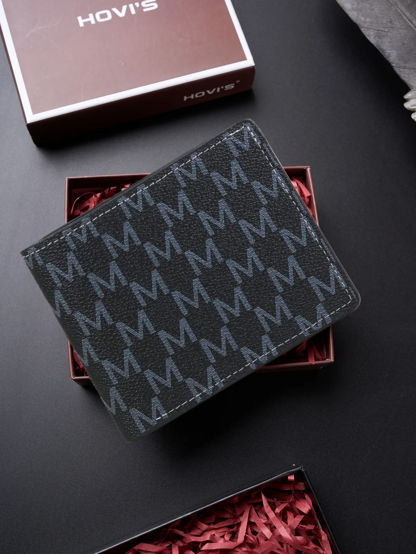 Stilvolle Herren-Clutch-Geldbörse mit M-Muster und Geschenkbox - Edles Geschenkset, Vintage-Textur Multifunktionales Fronttaschen-Design