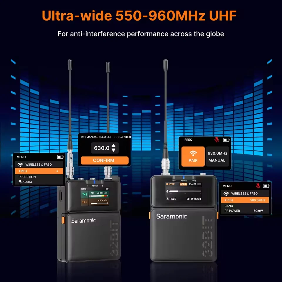 Saramonic K9 نظام ميكروفون لاسلكي رقمي UHF لشخصين ميكروفون لاسلكي Lavalier لصناعة الأفلام والكاميرات #2