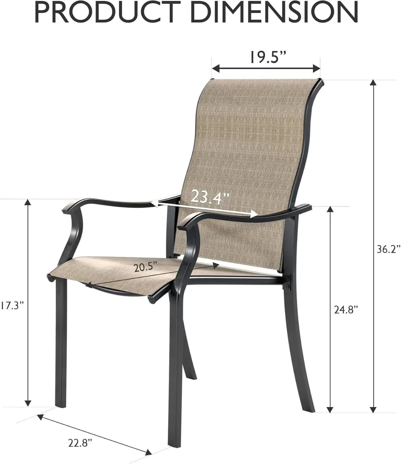 Juego de 6 sillas de comedor para patio, sillas de comedor de textileno para exteriores con respaldo alto, sillas para muebles de patio con reposabrazos