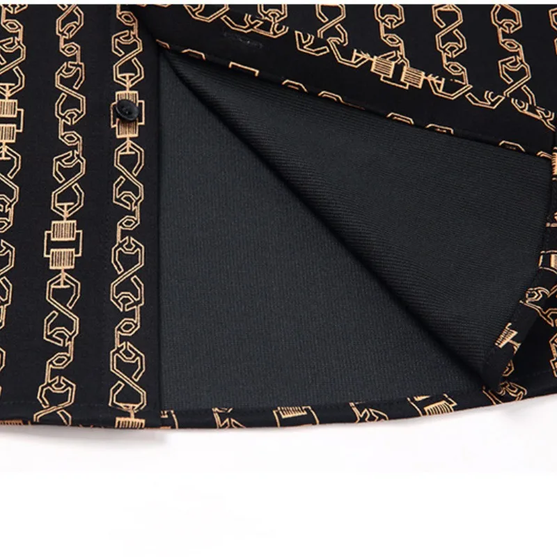 Spring and Autumn Men's Polo Collar Single Breasted Geometric Printed Button Long Sleeve T-shirt Cardigan Shirt Casual Tops