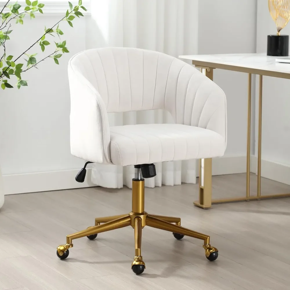 

Chair with Wheels, Velvet Home Office Chair, Swivel Armchair Gold Base, Upholstered Modern Accent Chairs, Back Incline