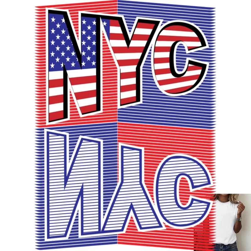 American Trend NYC Letter Heat - Transfer White Ink Iron - on Patch, Suitable for T - Shirts/Canvas Bags, Casual Street Style,