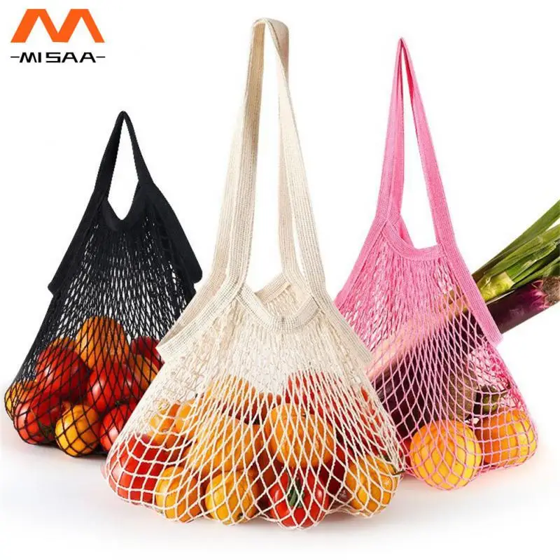 Vegetable Bag Canvas Foldable Friut Bag Grocery Bags Mesh Net Bag Cotton Thread Net Bag Portable Long Bolsas De Compra Handbag