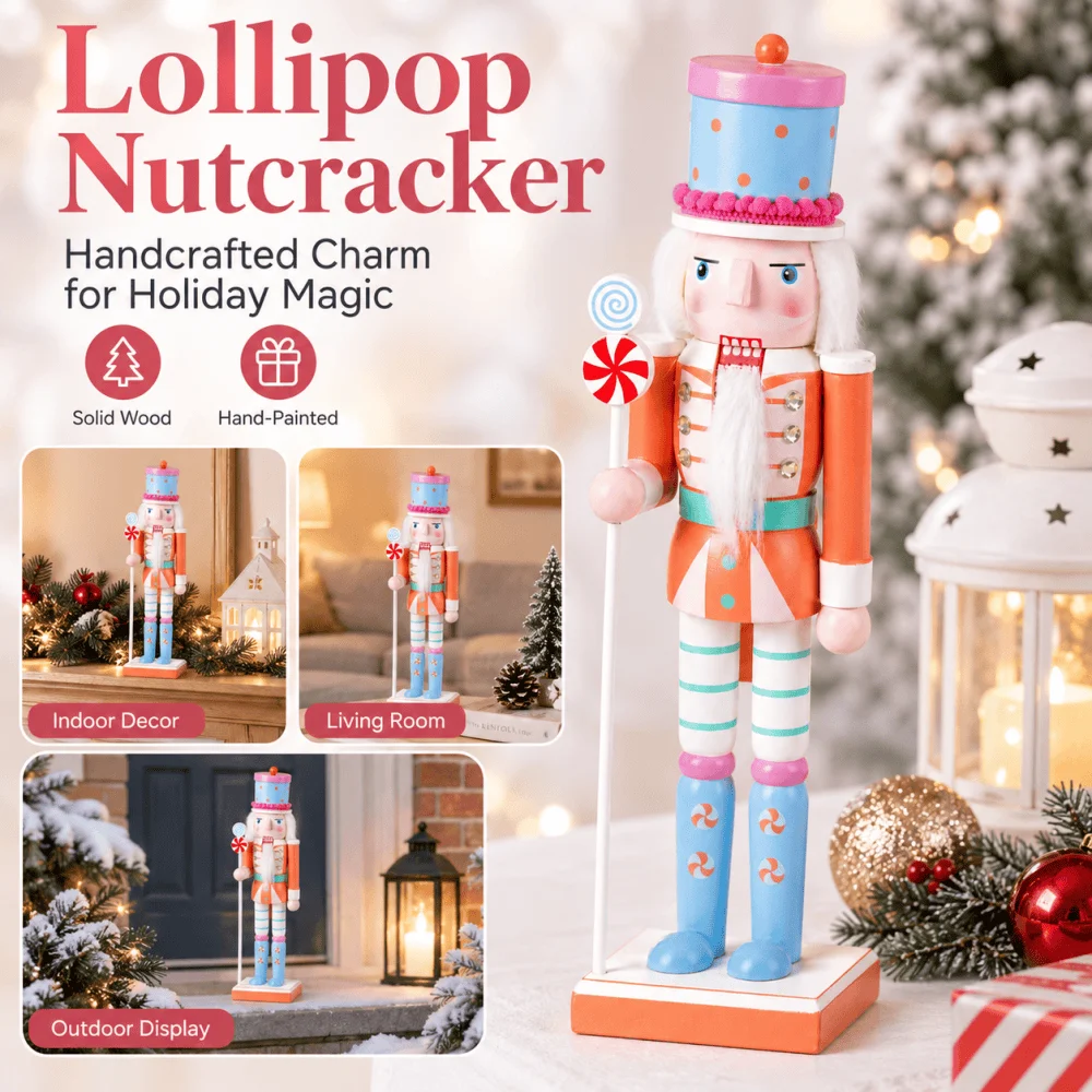 30CM Candy-Serie Holz-Nussknacker-Soldatenfigur, Handgefertigte Weihnachts- und Neujahrsdekoration für Zuhause und Büro, Geschenkidee – Detail 4