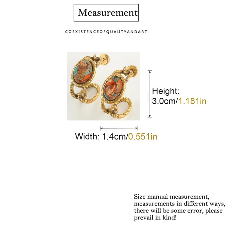 Vintage Oval Natural Stone Stud Earrings Navigation Map Antique Gold Color For Woman Copper Wedding Accessories 2025 Trend New