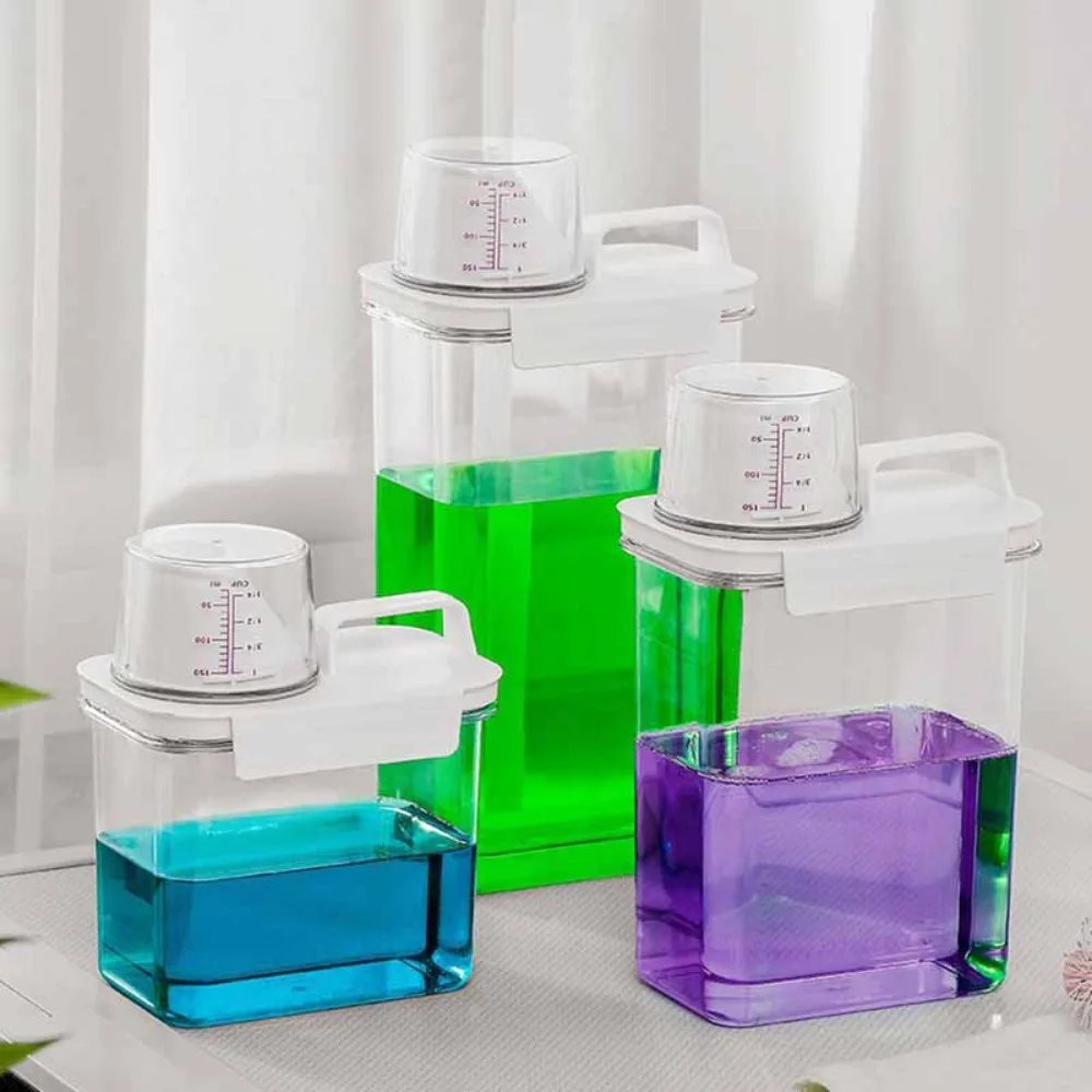 Kitchen Storage Jars for Laundry Detergent Powder Plastic Airtight Food Storage Containers with Measuring Cup Grain Storage Box