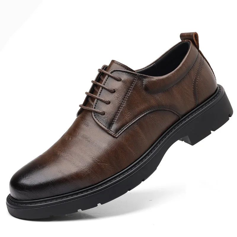 

Solid Color Fashion Autumn Brown Wedding Groom's Shoes Business Retro Derby Shoes Male New Designer cow Leather Dress Shoes Man