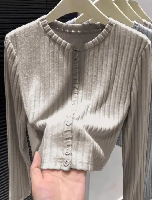 Maglione camicia di lana a maniche lunghe minimalista alla moda da donna Autunno Inverno 2025 Abbigliamento