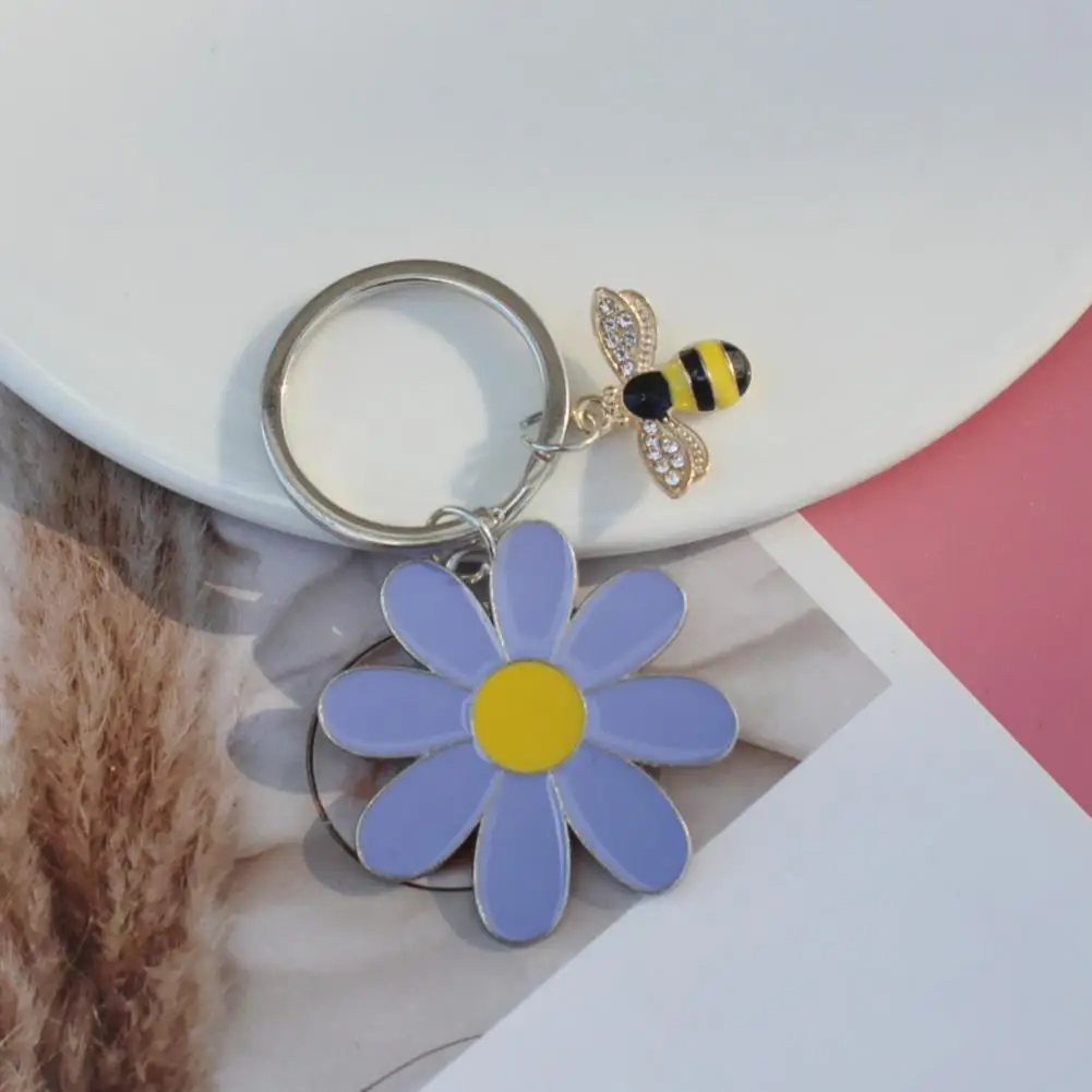 Flower Keychain Unique Keychain Charm Rhinestone Bee Charm Keychain Floral Bag Accessories for Women Shiny Flower for Girls