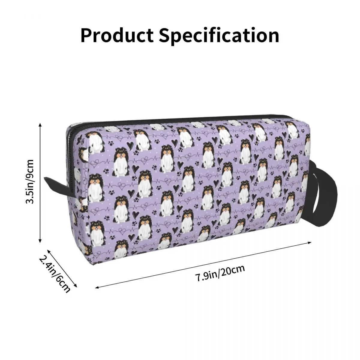 LOVE Tri Color Sheltie Dog Shetland Sheepdog Makeup Bag Cosmetic Dopp Kit Toiletry Cosmetic Bag for Women Beauty Pencil Case