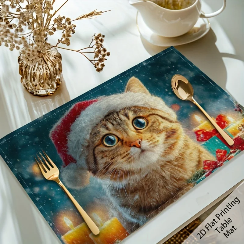St Patrick's Day Kitten Placemats, Clover Printed Linen Table Mats, Festival Dining Table Decor