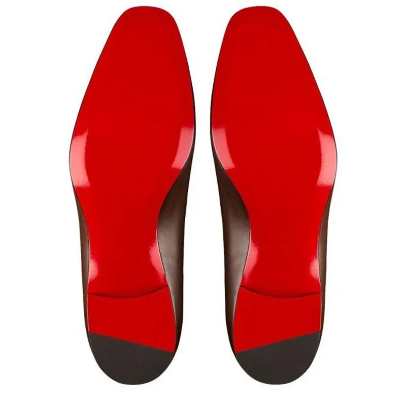 Męskie mokasyny z czerwonymi podeszwami z okrągłymi noskami wsuwane buty ślubne brązowe czarne buty dla mężczyzn z Zapatos De Hombre