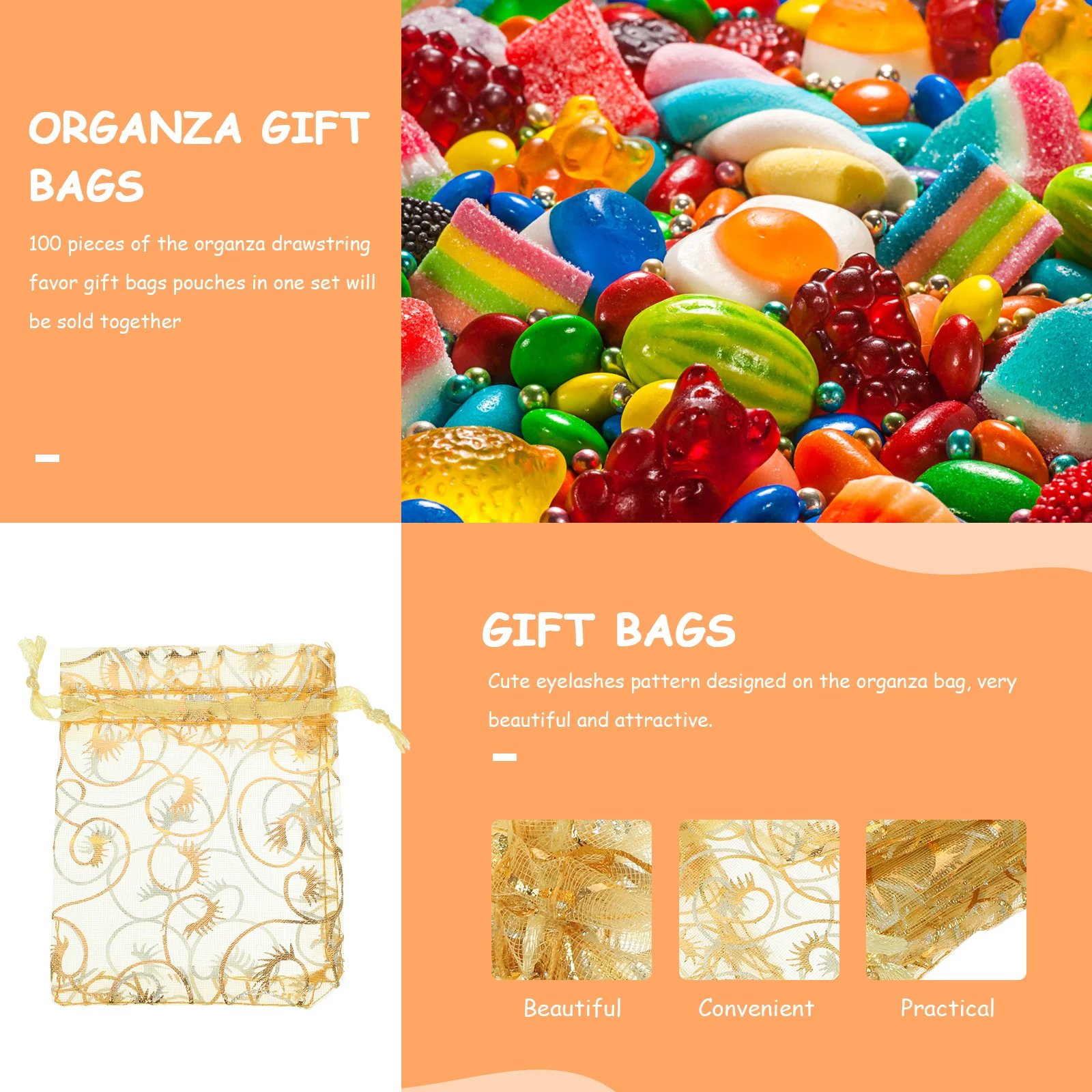

100pcs Bags 7x9cm Golden Gift Wedding Party Gift Bags Favor Pouches For Jewellery Sweets Storage
